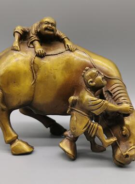 古玩铜器收藏铜牛和孩童温馨和谐轻松自然器型厚重做工精细