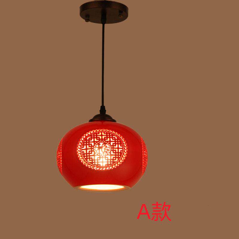 新中式红灯笼阳台灯过道玄关吊灯门厅走道陶瓷喜庆红色灯笼吸顶