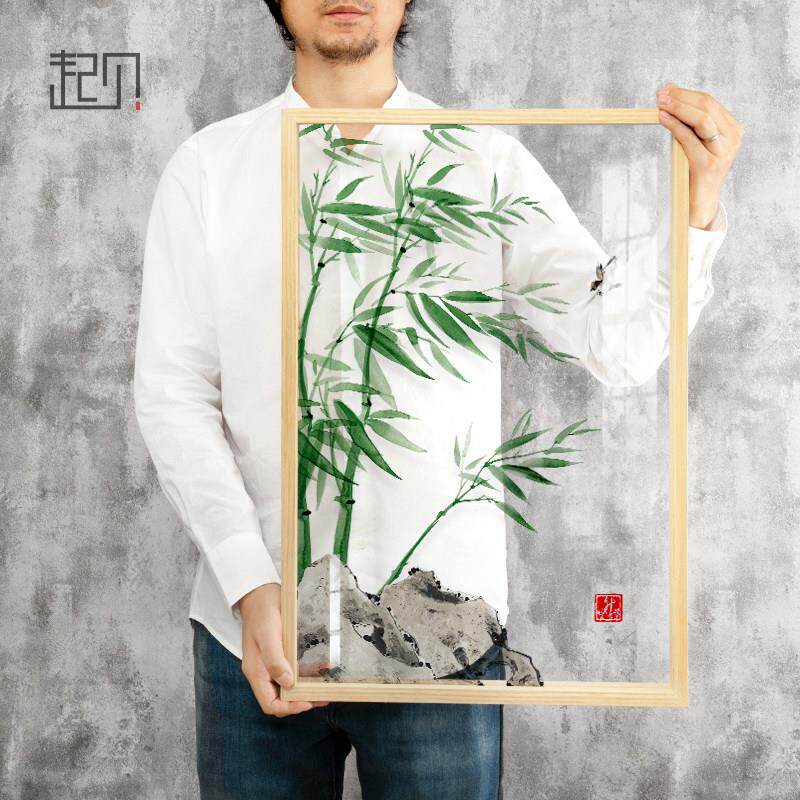 七北X竹画新中国风客厅墙壁装饰画竹报安全挂画创意文字餐厅壁画