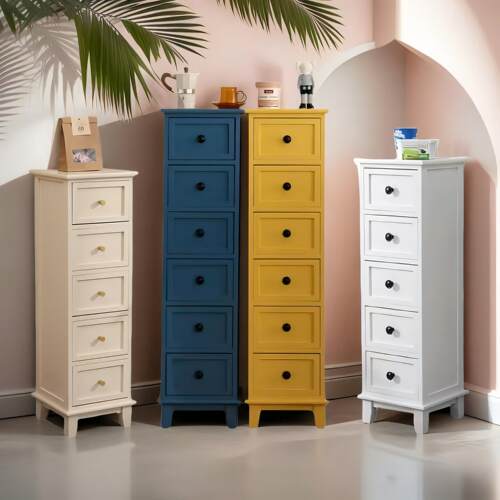 加厚全实木床头柜迷你覆古五斗柜夹缝窄柜简约抽屉式收纳柜边角柜