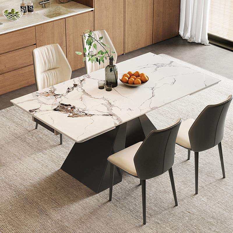 意式极简可伸缩岩板餐桌现代简约轻奢家用小户型长方形餐桌椅组合