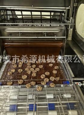 燕麦碎巧克力淋浆设备 巧克力裹花生糖机器巧克力涂层冷却生产线
