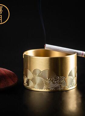 纯铜烟缸灰新性中式NYX黄铜带盖子防飞灰高档意个潮流车载创商务