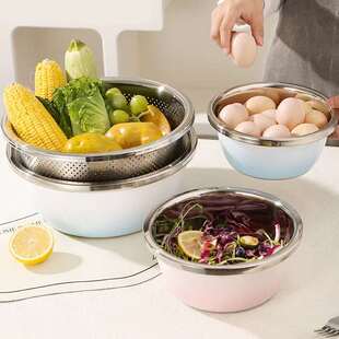 不锈钢盆316食品级汤盆带盖厨房盆子家用和面料理盆渐变洗奶瓶盆