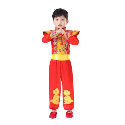 高档一儿童喜庆歌演六出秧幼儿园武术服中国风打鼓服服开门红舞蹈