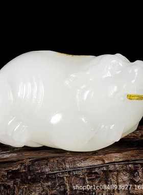 貔貅手把件白玉俏色玉石皮休手抓件阿富汗玉貔貅手玩件男女把玩件