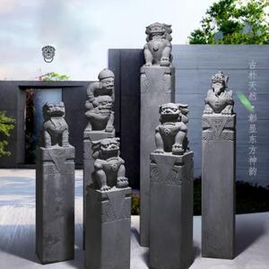 四神兽拴马桩 青石做旧四神拴马柱祥云柱厂家 栓马桩造景
