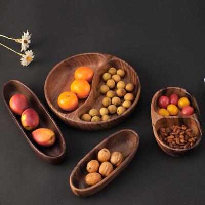 Walnut boat shaped bowl, creative wooden salad bowl