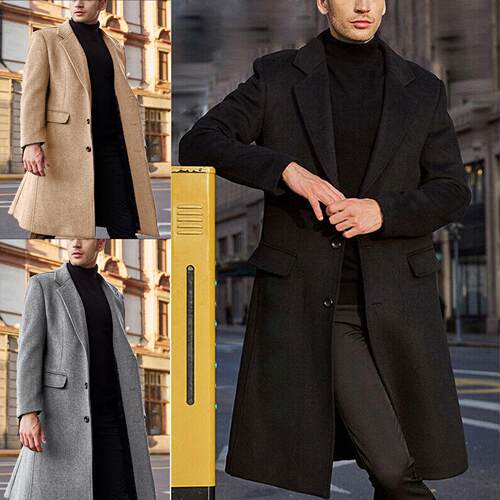 Men's long windbreaker woolen coat men's woolen