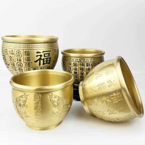 新款直销百福缸纯铜黄铜米缸聚财招财缸摆件大号全铜百福杯聚宝盆