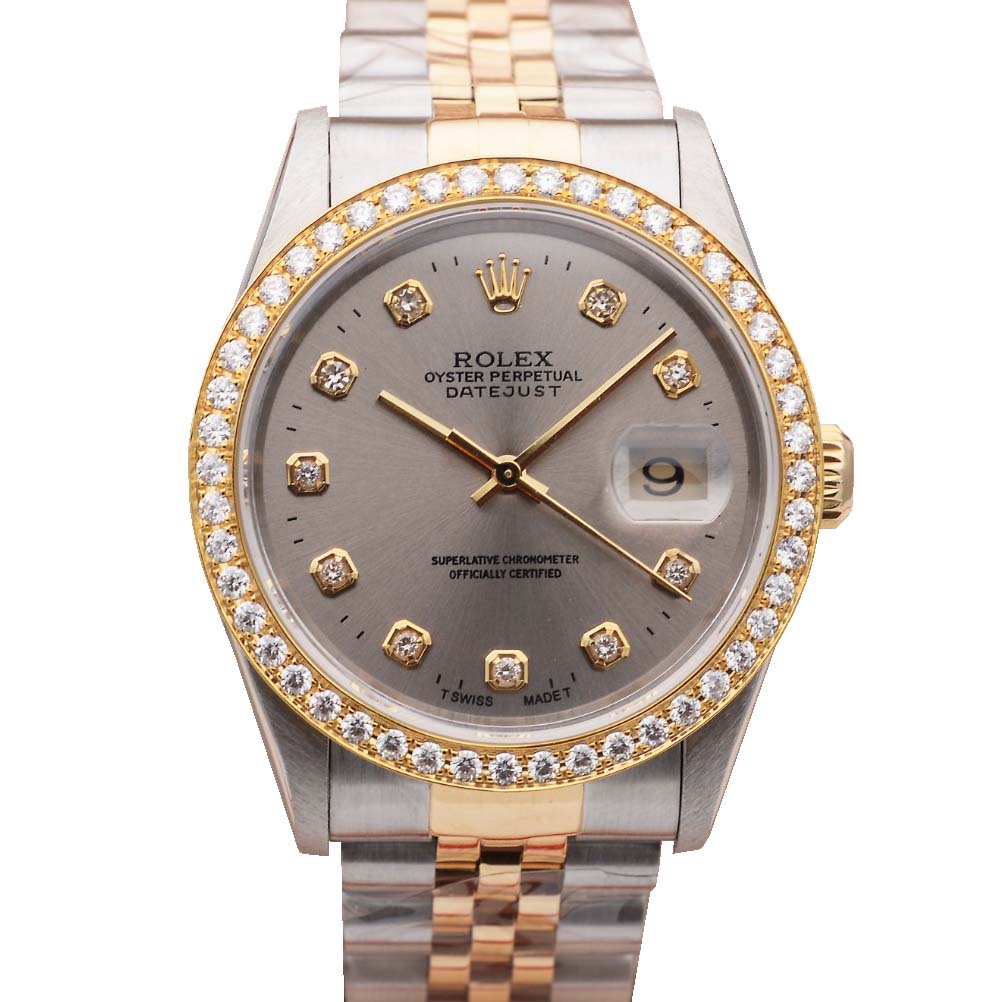 正品灰面[9.8新]劳力士日志型后镶钻自动机械男表16233