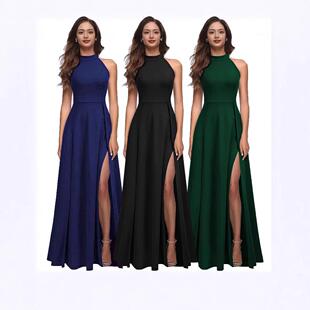 Women's Sexy Halter Evening Gown, Summer Fashion Split Cockt