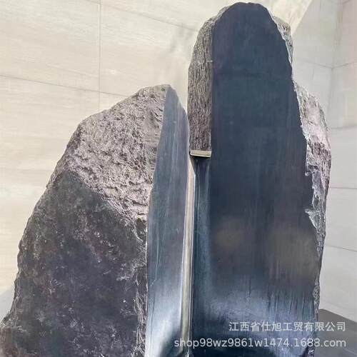 黑山石龙门镜面对石庭院别墅园林黑色景观石原石劈开造景异形加工