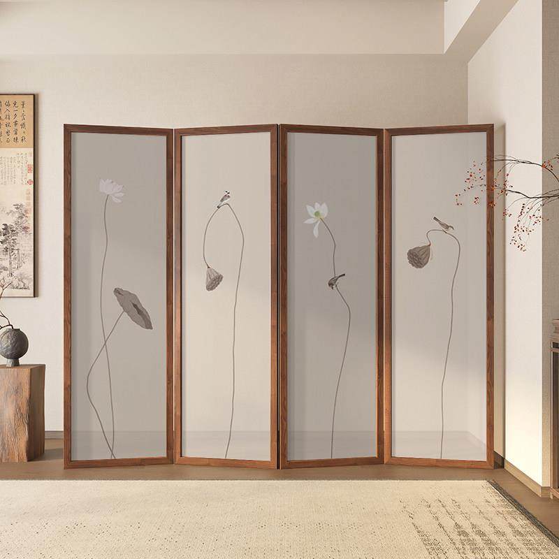 新中式屏风隔断入户正对门遮挡可折叠移动办公室茶室古典荷花折屏,住宅家具,折屏,淘宝优惠券,粉丝福利购,淘宝优惠卷