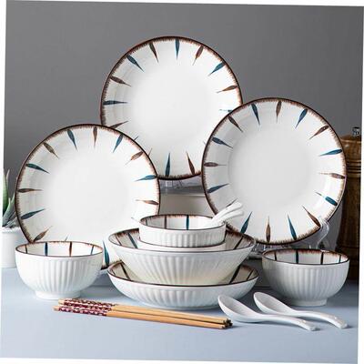 18pcs Set bowls plates ceramic tableware kitchen snack spoon