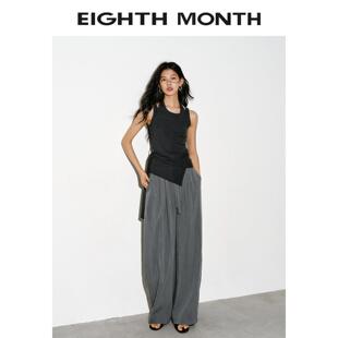 EIGHTHMONTH八月「高弹天丝」假两件挂颈背心女收腰显瘦无袖上衣