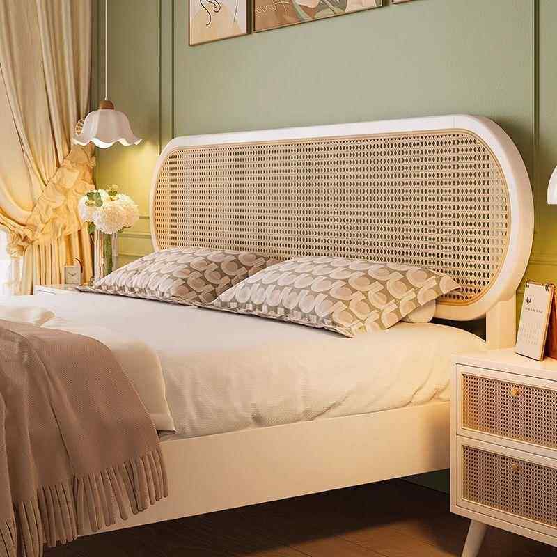 藤编床现代简约卧室田园白MAN1风米8双人民宿色床藤床法风式奶油