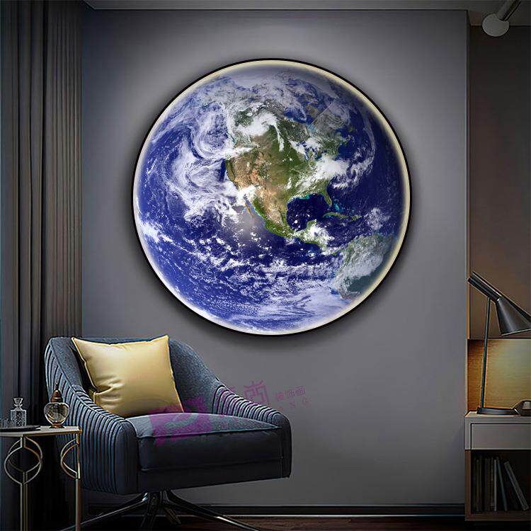 地YX-月球球玄关装画饰画星空月球DLE灯光卧室壁画餐厅客厅挂个性