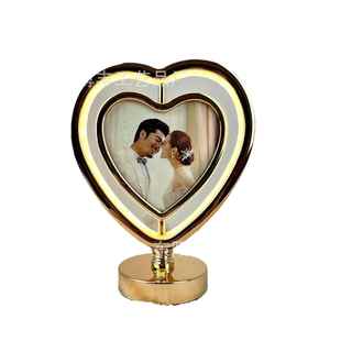 创意触摸爱心小夜灯正面相框反面镜子卧室床头灯金色简约装饰氛围