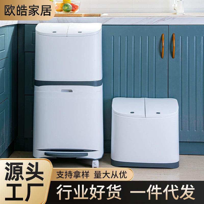 厨房垃圾分类垃圾桶家用脚踏干湿分离带盖简约客厅双层垃圾箱防臭