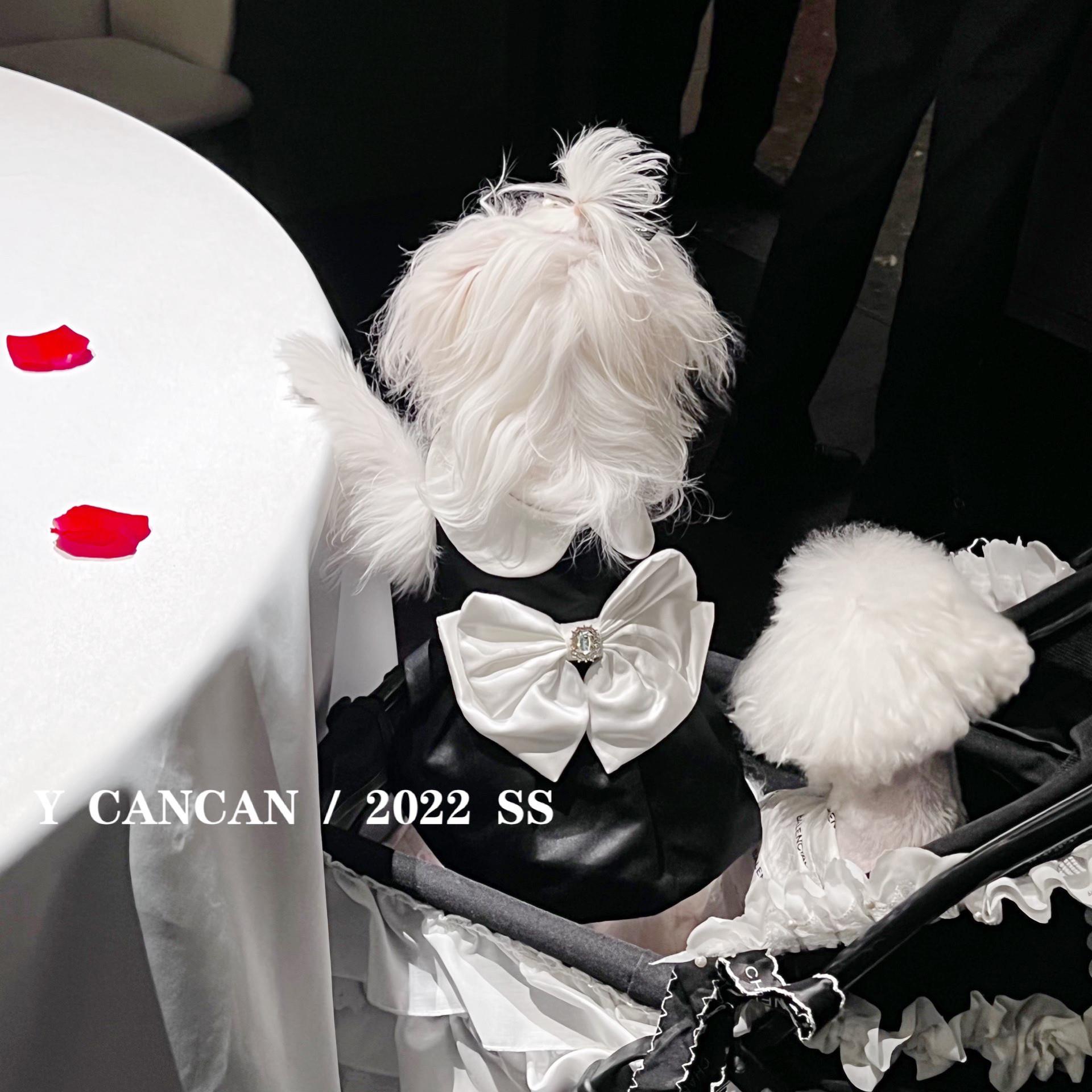 YCANCAN 新款黑色宠物猫狗衣服马尔济斯婚纱可爱公主裙礼服裙缎面
