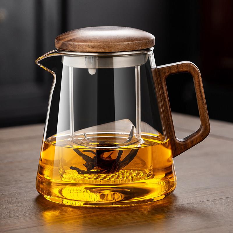 2026新款胡桃木泡茶杯加厚玻璃内胆三件杯子茶水分离冲茶器泡茶壶