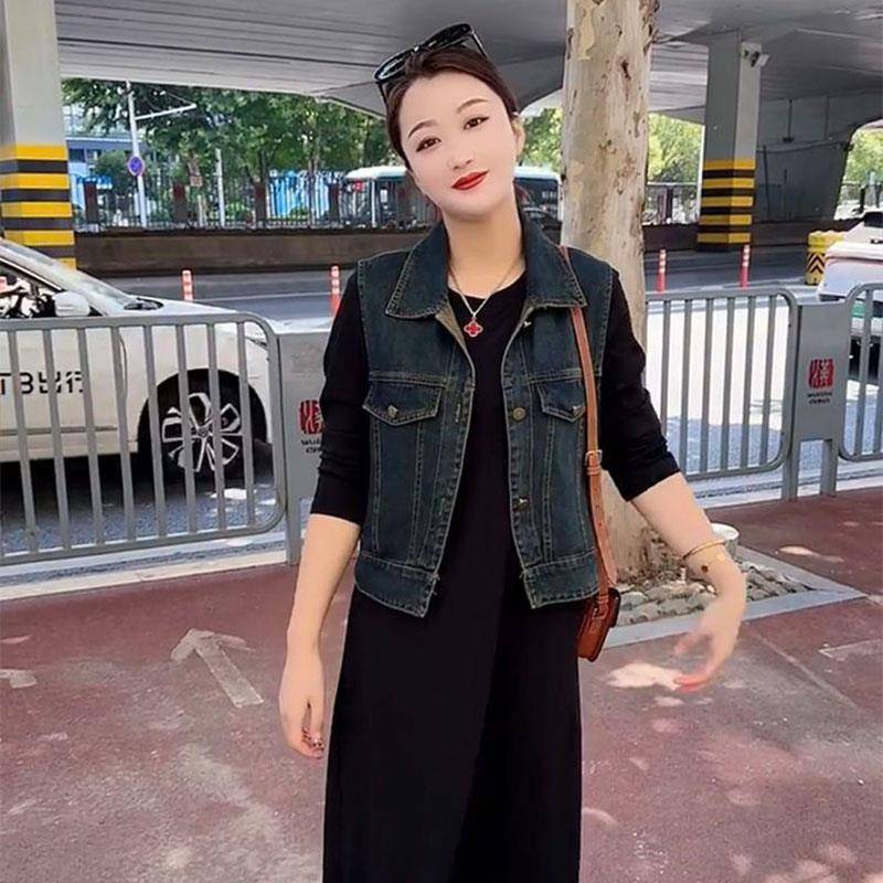 极速时尚百搭怀旧牛仔马甲女春秋新款宽松洋气减龄妈妈装背心夹克