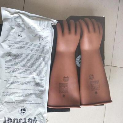 电工绝缘防电弧手套带电作业橡胶手套配电施工41cm棕色长筒手套