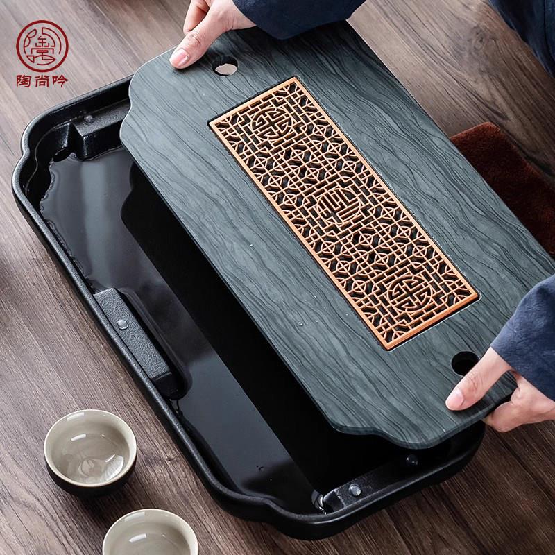 陶瓷茶盘家用木纹石乌金石茶台现代简约小型储水干泡台排水托盘