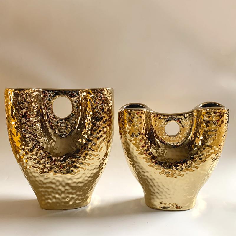 轻奢欧式陶瓷花瓶摆件客厅玄关软装装饰品镀金艺术花器
