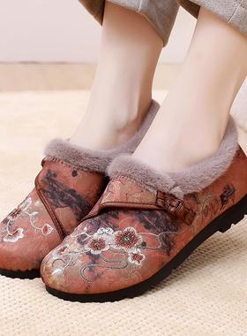 正品老北棉鞋鞋女加加厚绒妈妈民族风绣京花棉鞋软底防滑中老年女