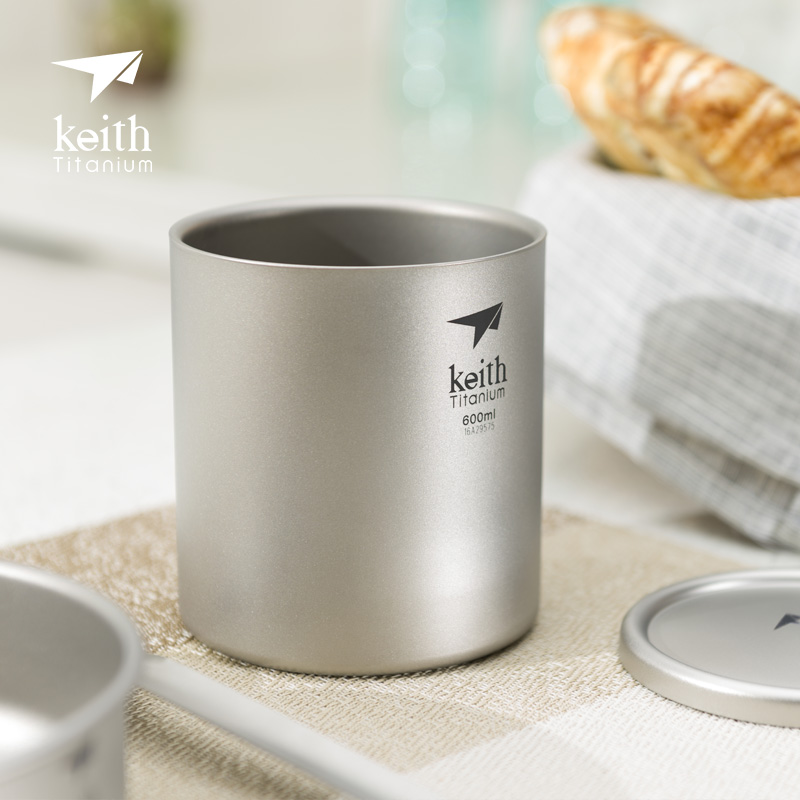 keith铠斯钛水杯纯钛健康办公室泡茶杯双层防烫杯子户外便携水具