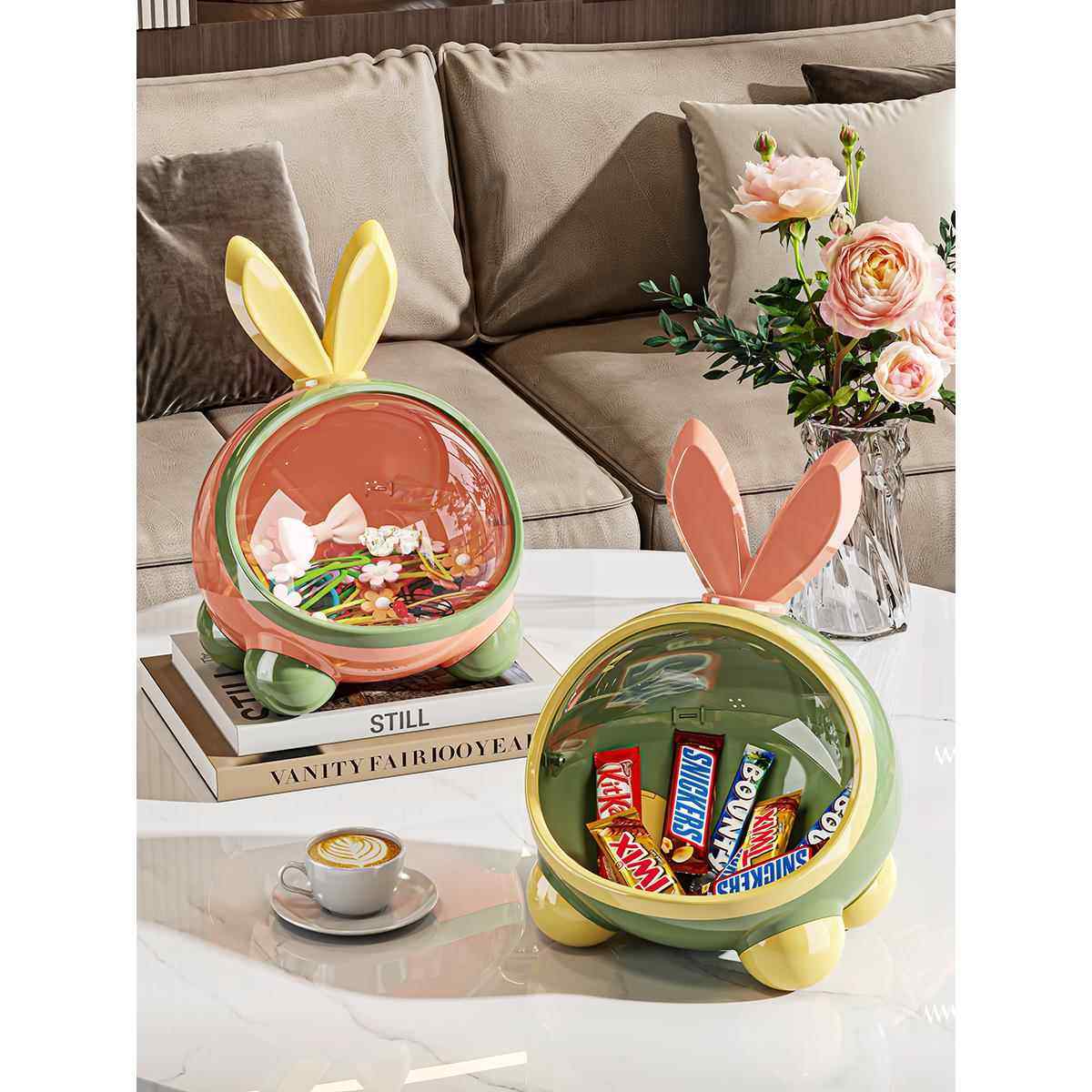 桌面杂物收纳盒新款科技兔子桌面拜见收纳盒防尘翻盖收纳玩具零食,收纳整理,桌面收纳盒,淘宝优惠券,粉丝福利购,淘宝优惠卷