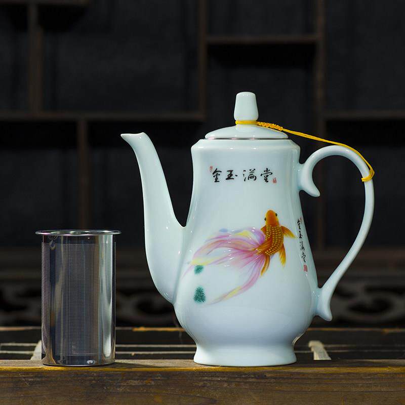 手绘大茶壶陶瓷单壶大号茶具家用大容量泡茶壶青花瓷景德镇釉下彩