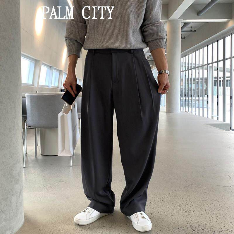 palm city高端混纺老钱新贵灰色西裤男春夏宽松垂感高级休闲长裤
