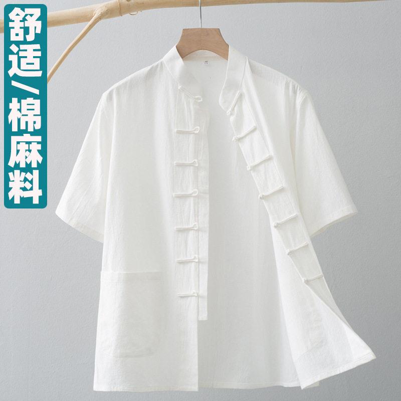 中医大师服装男款夏季棉麻上衣唐装衬衫中国风男装中式工作服定制图片