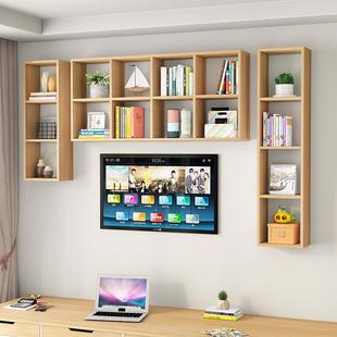 7W实木书架墙上置物架壁挂收纳储物挂墙书柜墙面墙壁柜子壁挂式 吊