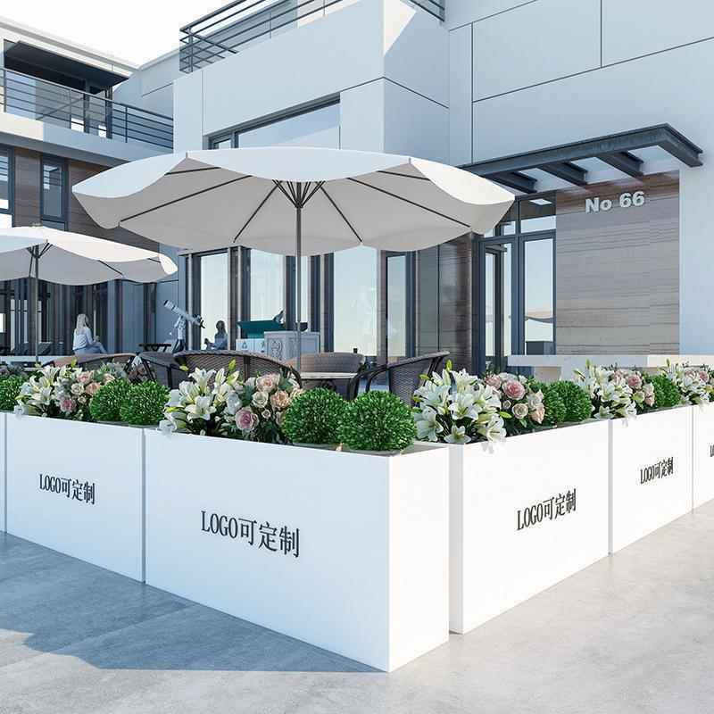 现代简约售楼部户外花箱商场室外带logo铁艺种植箱不锈钢花坛组合