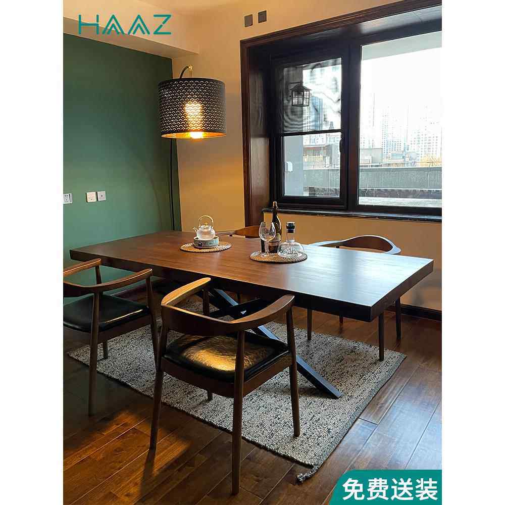 原木家用歺餐桌实木大桌子长方形简约创意卡座餐桌现代咖啡店桌椅