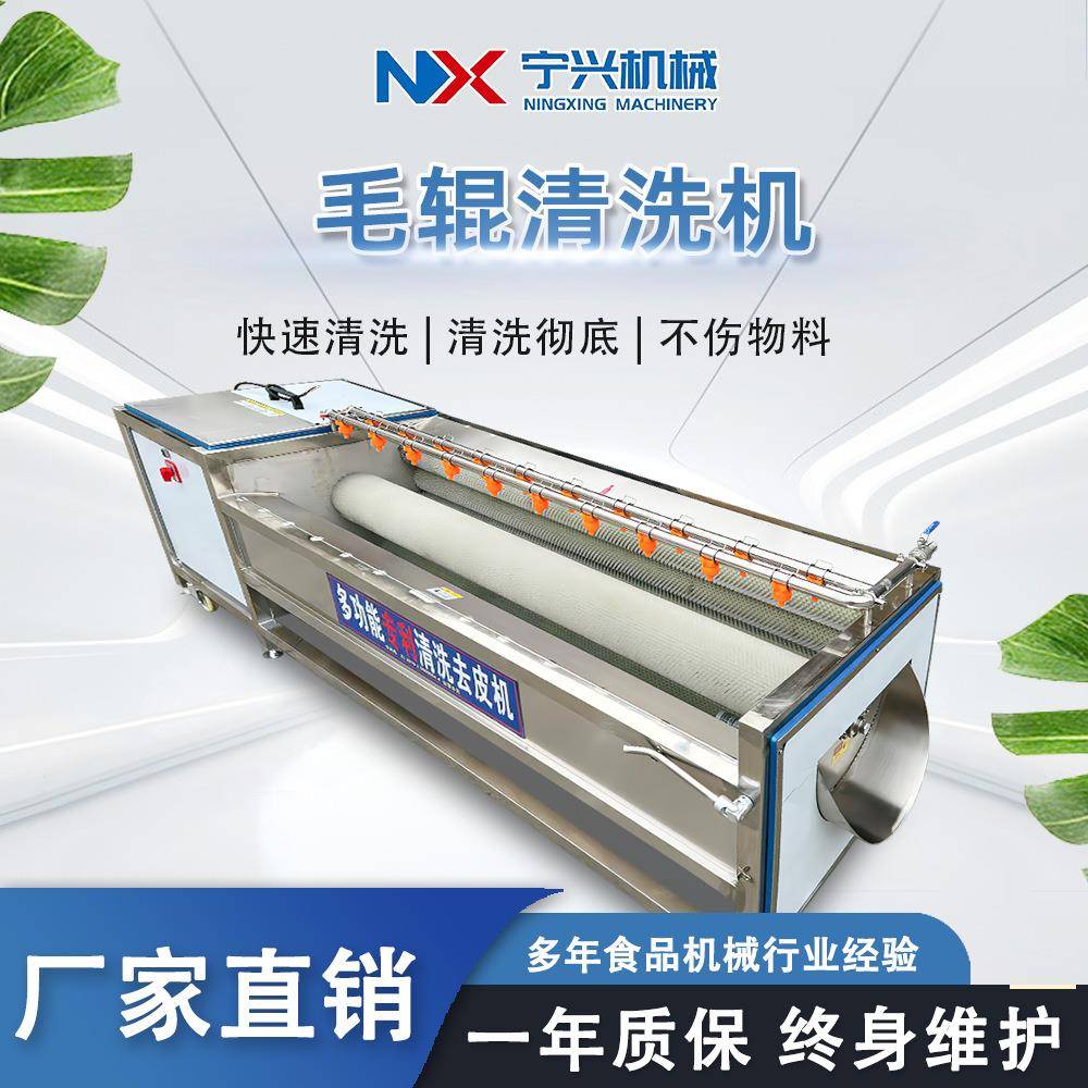 宁兴全自动水萝卜去泥机小型中药材茯苓清洗设备毛辊清洗去皮机