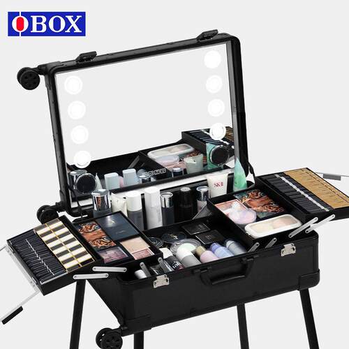 OBOX化妆箱专业跟妆师复合板带灯镜子跟妆箱化妆师专用拉杆工具箱