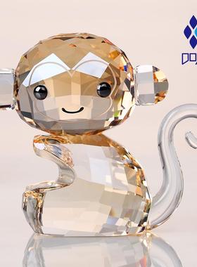 生日礼物水晶小猴子十二生肖摆件书柜装饰品高档属猴的书房吉祥物