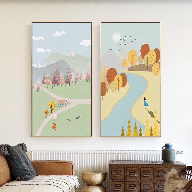 北欧风格小清新挂画竖版玄关装饰画现代简约入户走廊背景风景壁画