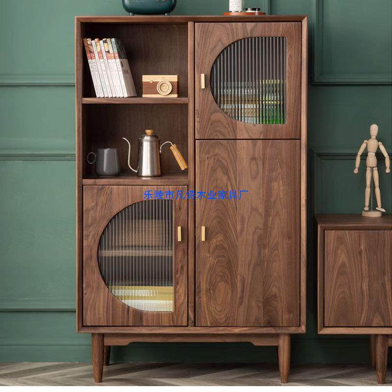 北美黑胡桃木电视柜边柜现代简约多功能实木储物书柜沙方侧收纳柜
