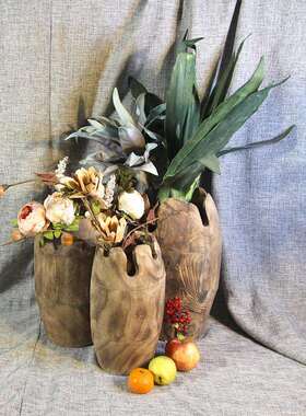 CF19011家销新中式手工制作泡售居桐木厂工艺田园家民宿装饰花瓶