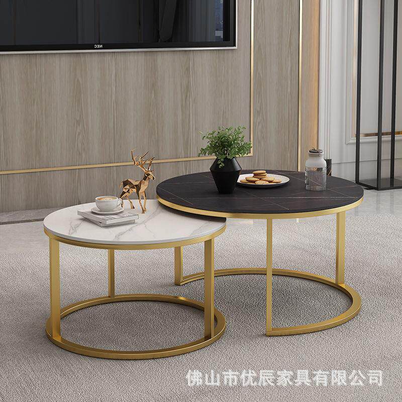 轻奢岩板茶几电视柜组合北欧大小圆形客厅家具意式茶几桌伸缩