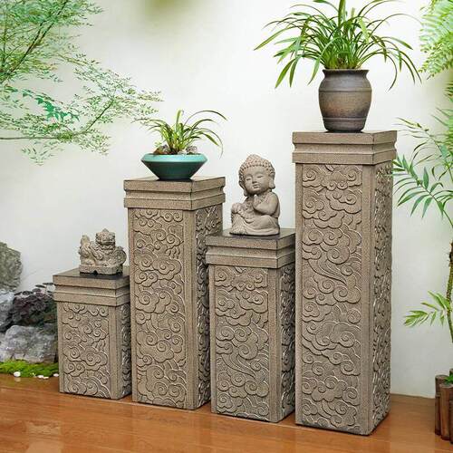 新中式祥云展示柱室内客厅装饰摆设彷古落地摆件庭院花园盆栽底座