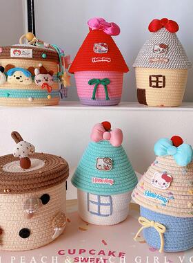 HD12196棉线带盖收纳桶大集合！可爱创意波点房子少女杂物收纳筐