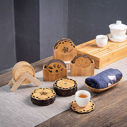 纯然保方形圆形竹制杯垫 茶具杯托茶道杯垫杯托茶道配件茶巾架托