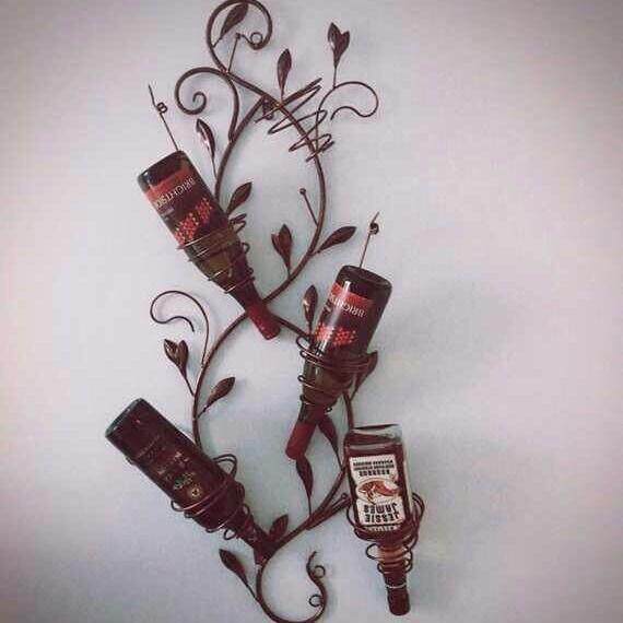 创壁挂倒放红酒瓶架GDD怀意旧工挂业风铁艺红墙酒架餐厅墙壁装饰